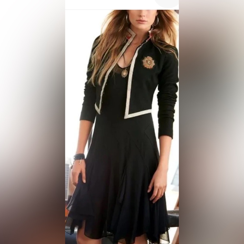 NWT $198.00:  Polo by Ralph Lauren LBD Sheer Crepe Dress in Polo Black  S Preppy